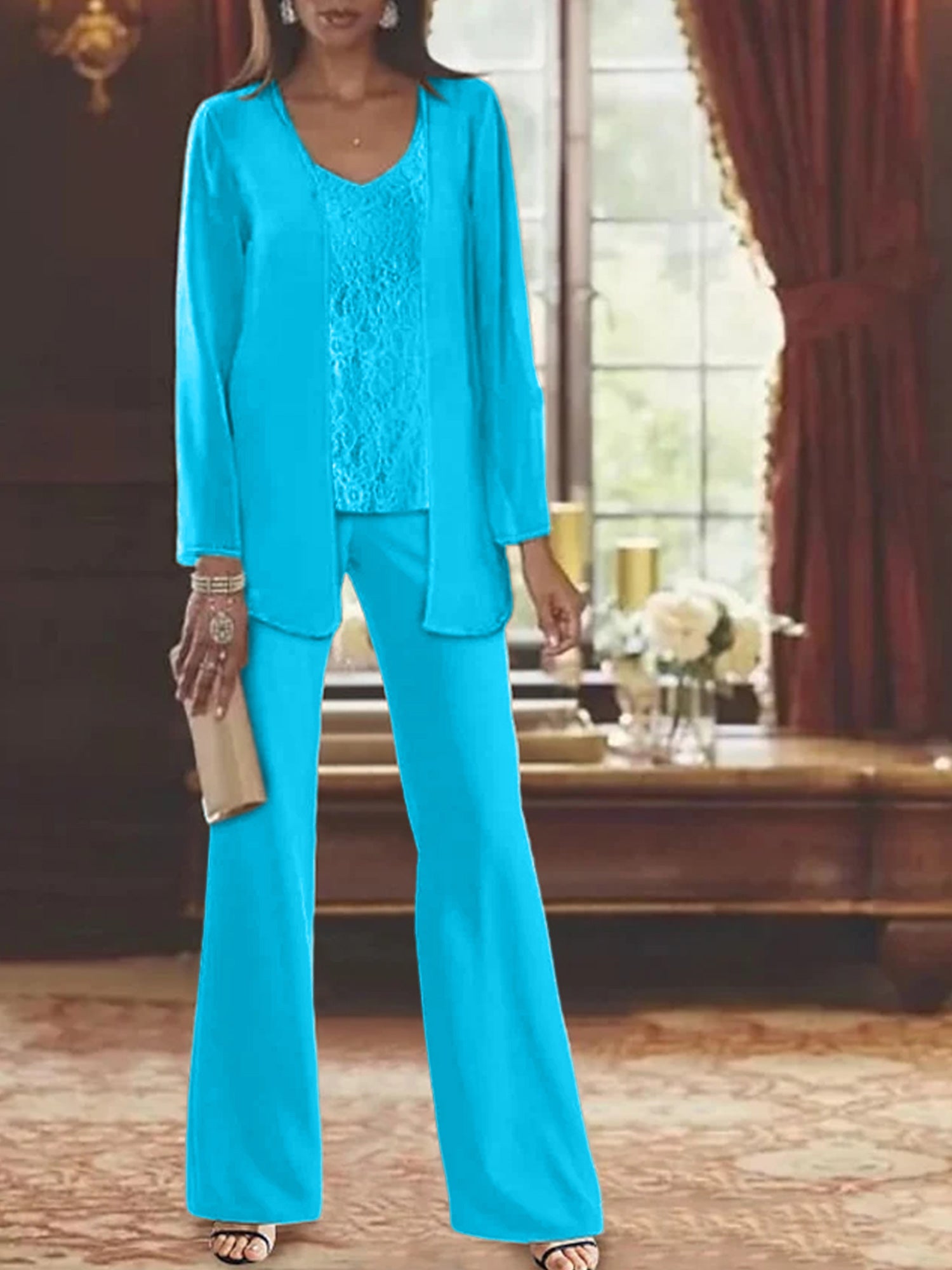 Elegant Mother of the Bride Pantsuits in Chiffon with Jacket