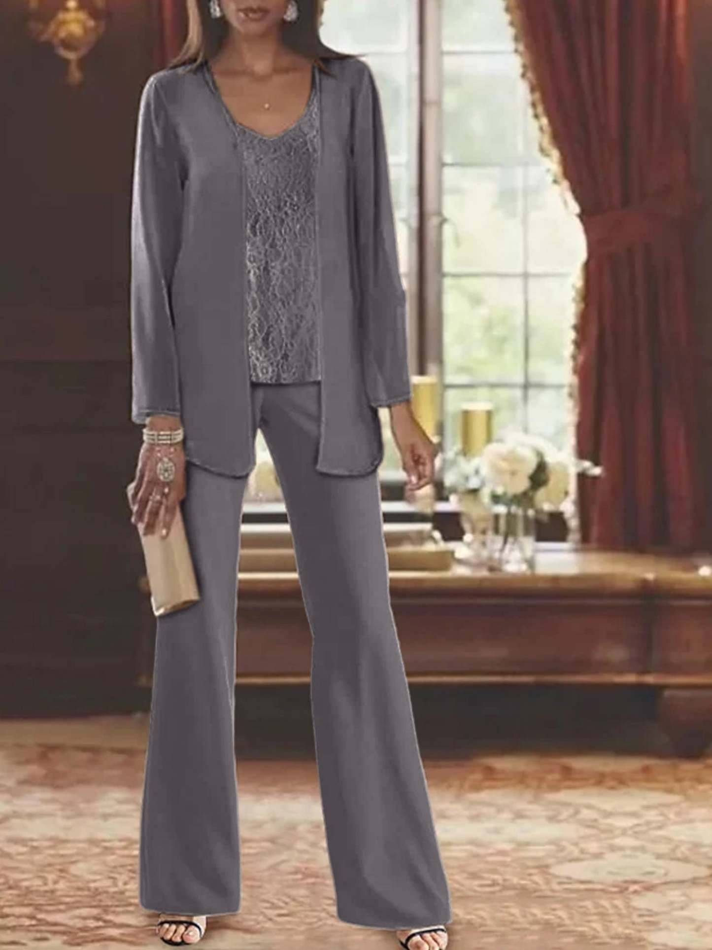 Elegant Mother of the Bride Pantsuits in Chiffon with Jacket