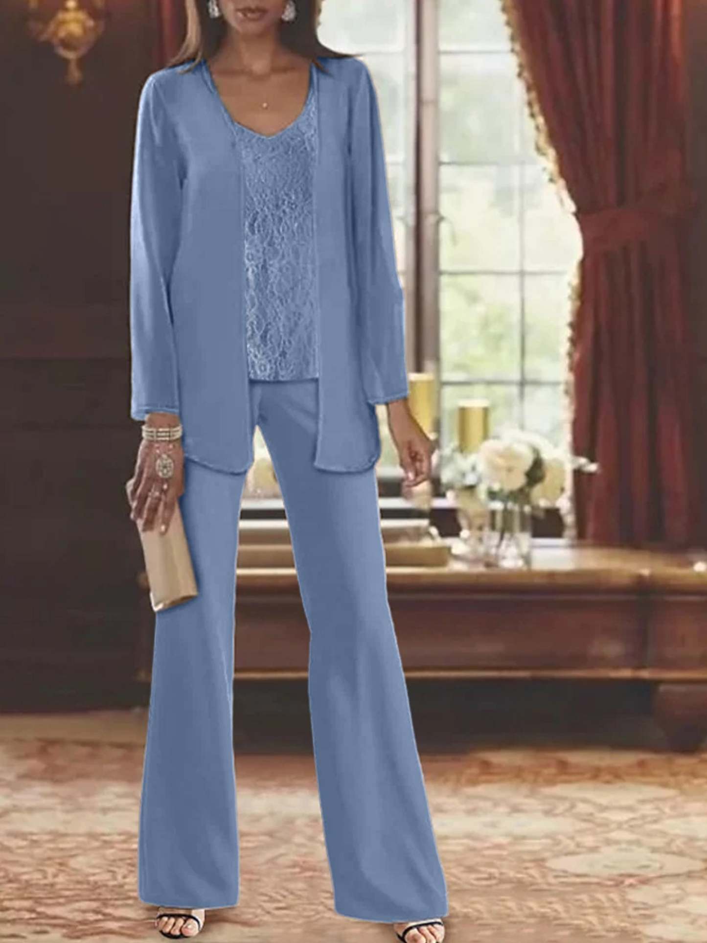 Elegant Mother of the Bride Pantsuits in Chiffon with Jacket