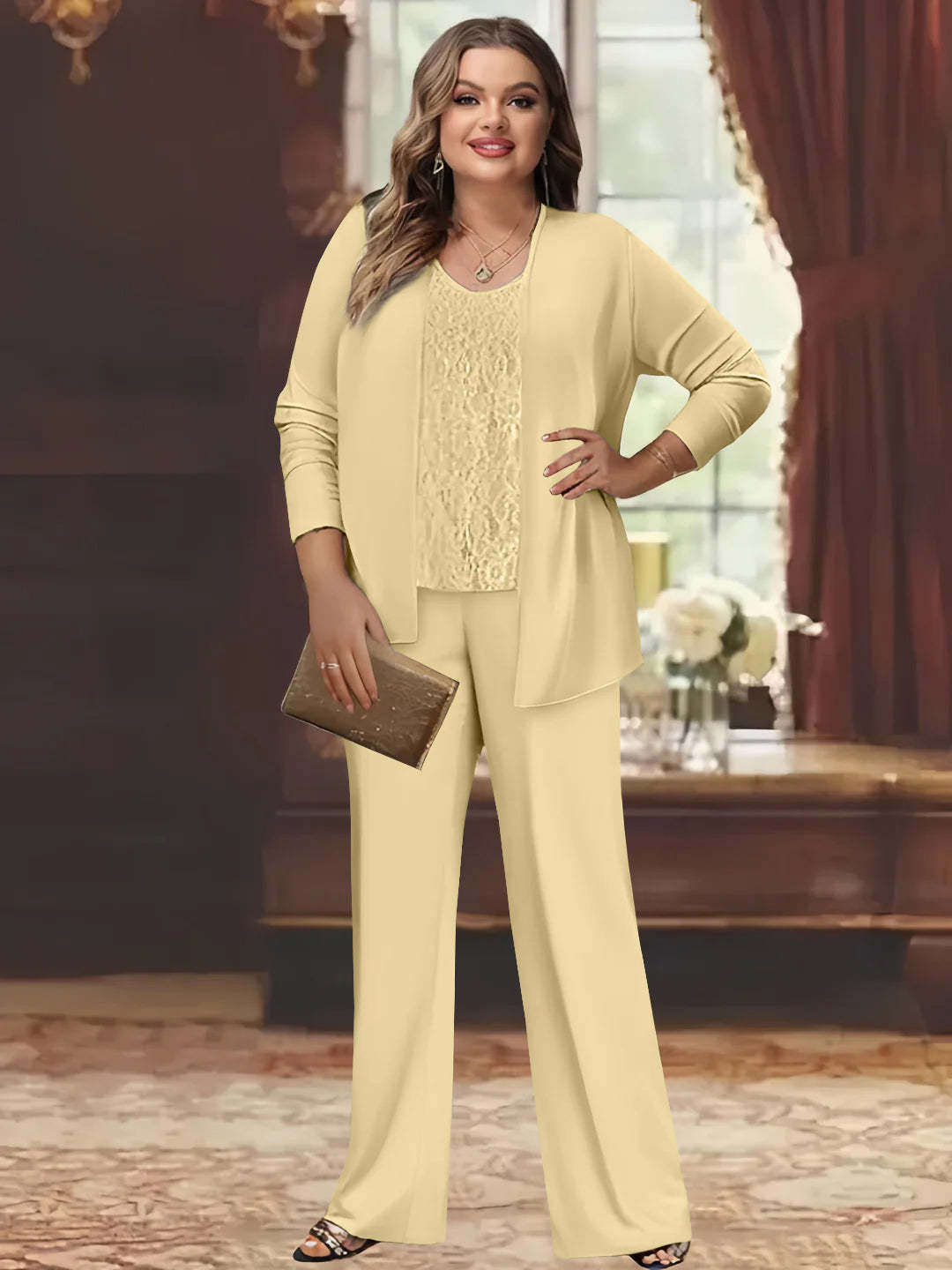 Plus Size Chiffon Pantsuits with Jacket for the Mother of the Bride