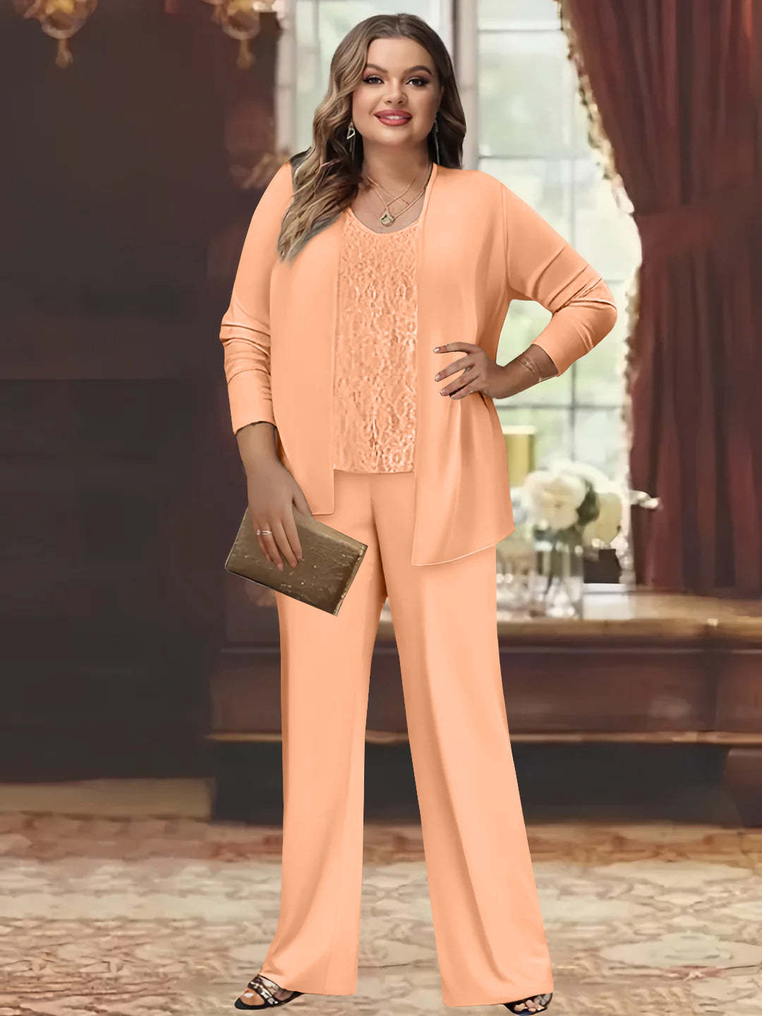 Plus Size Chiffon Pantsuits with Jacket for the Mother of the Bride