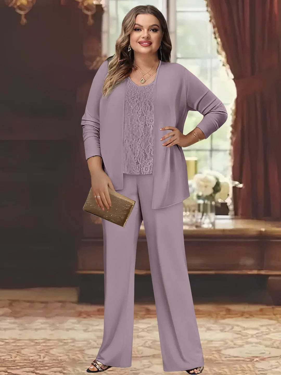 Plus Size Chiffon Pantsuits with Jacket for the Mother of the Bride