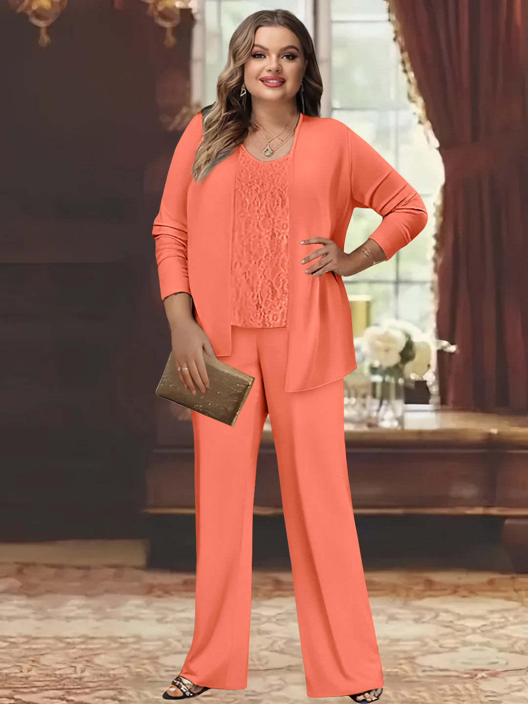 Plus Size Chiffon Pantsuits with Jacket for the Mother of the Bride