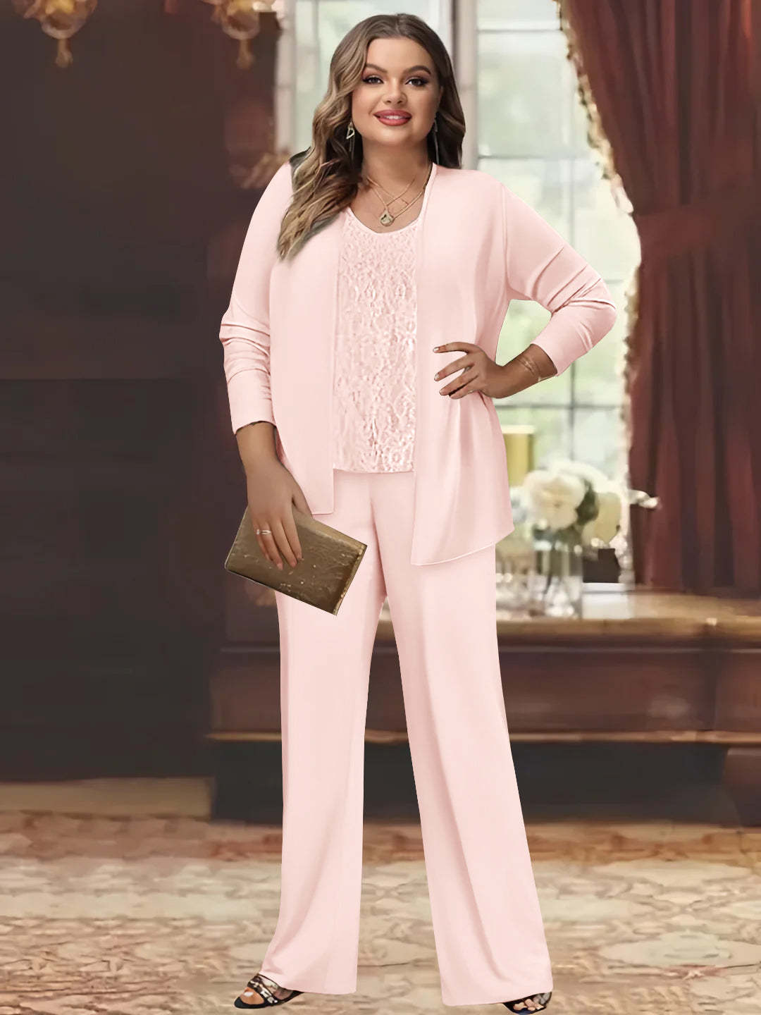 Plus Size Chiffon Pantsuits with Jacket for the Mother of the Bride