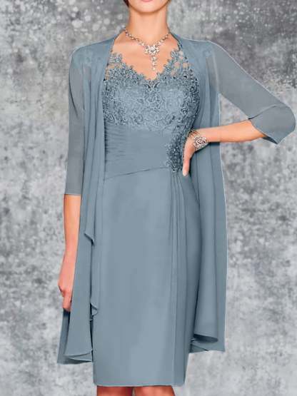 Knee-Length V-Neck Sheath/Column Mother of the Bride Dresses