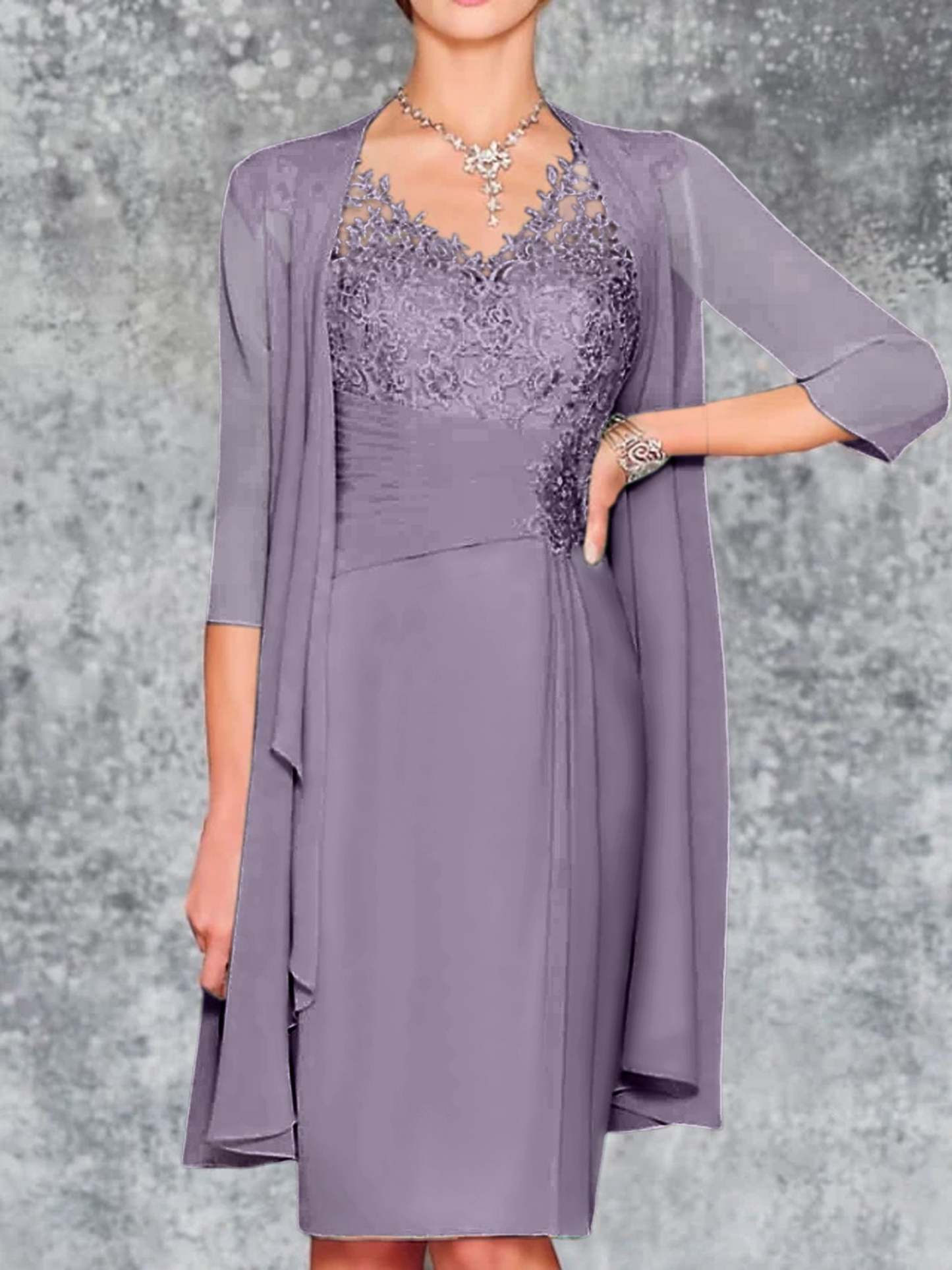 Knee-Length V-Neck Sheath/Column Mother of the Bride Dresses