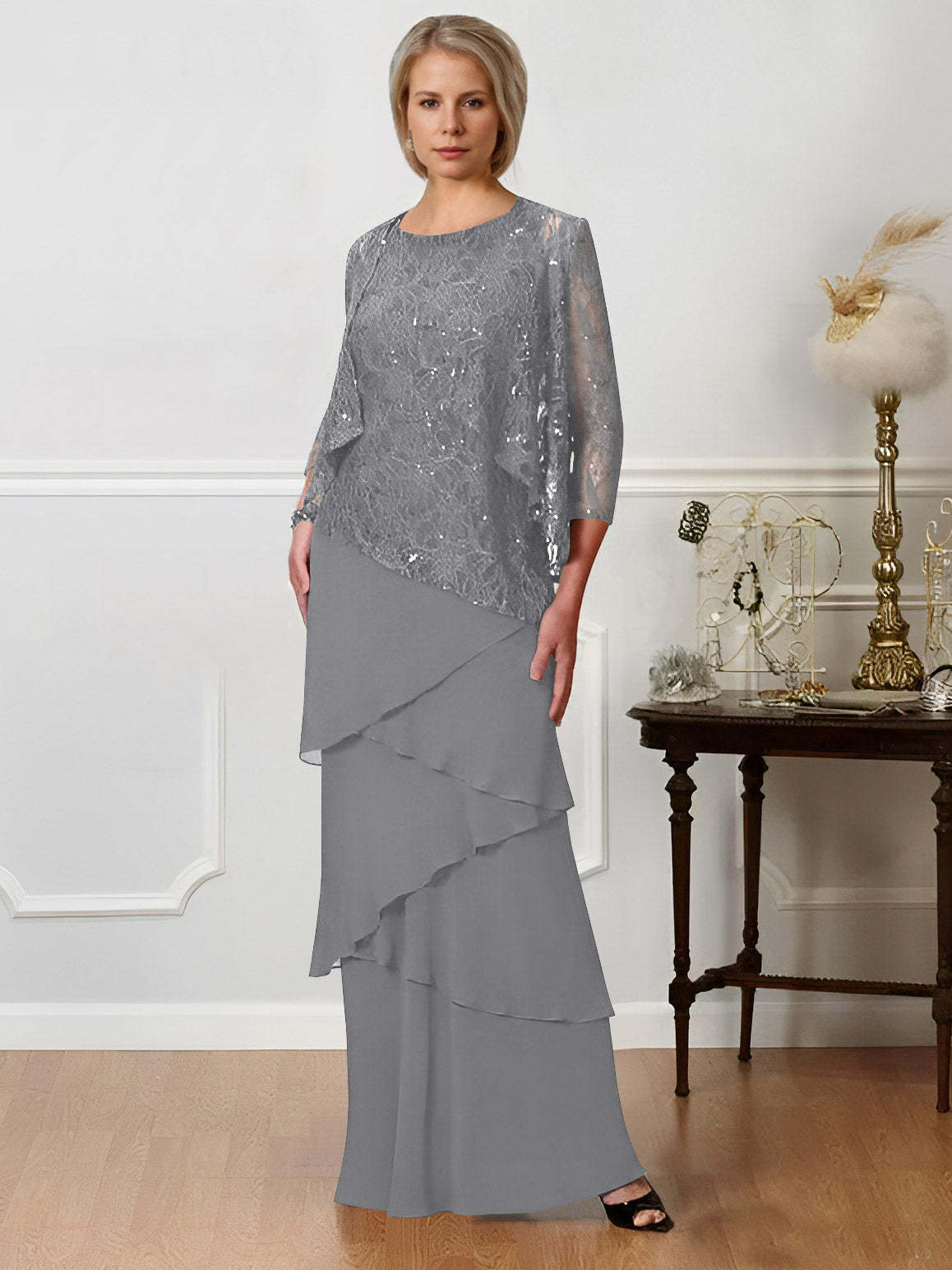 Floor-Length A-Line Mother of the Bride Dresses with Jewel Neck