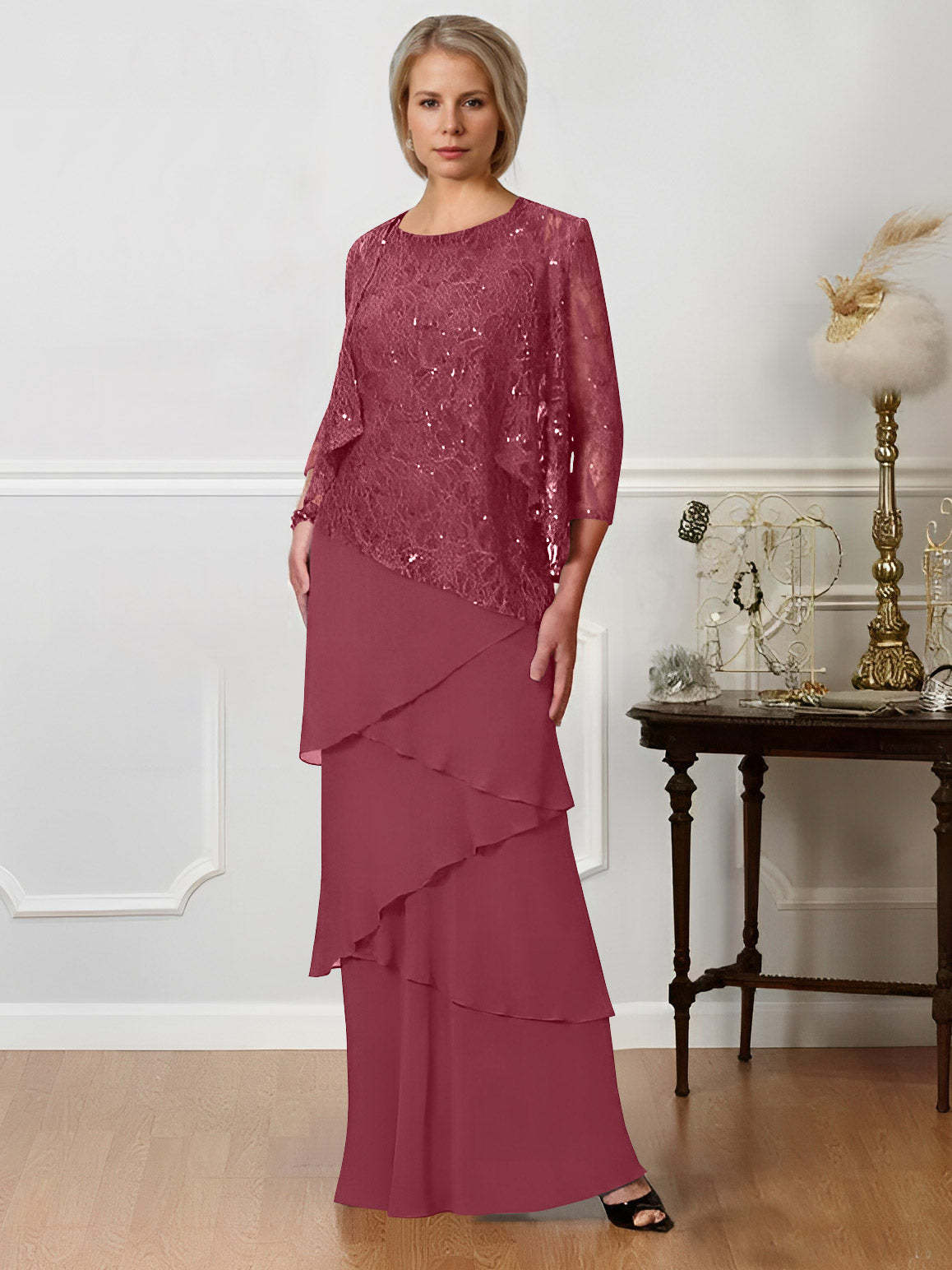 Floor-Length A-Line Mother of the Bride Dresses with Jewel Neck