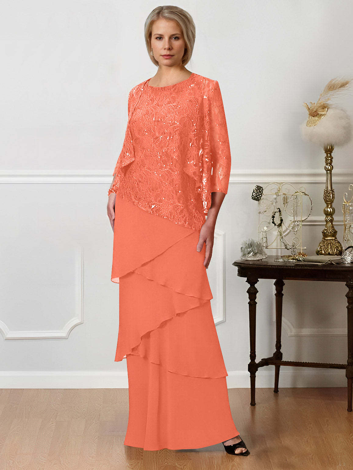 Floor-Length A-Line Mother of the Bride Dresses with Jewel Neck