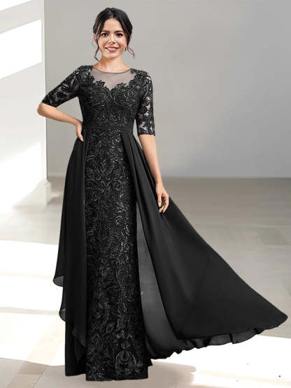 Floor-Length Mother of the Bride Dress with A-Line and Princess Scoop Necklines