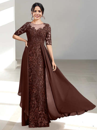 Floor-Length Mother of the Bride Dress with A-Line and Princess Scoop Necklines