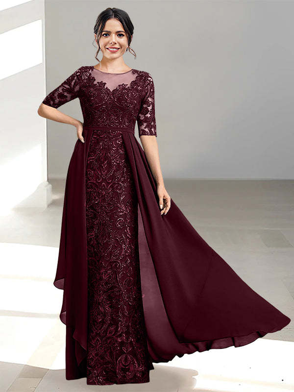 Floor-Length Mother of the Bride Dress with A-Line and Princess Scoop Necklines