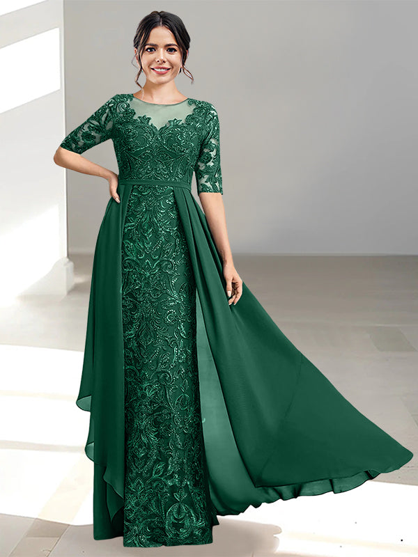 Floor-Length Mother of the Bride Dress with A-Line and Princess Scoop Necklines