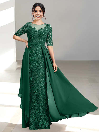 Floor-Length Mother of the Bride Dress with A-Line and Princess Scoop Necklines