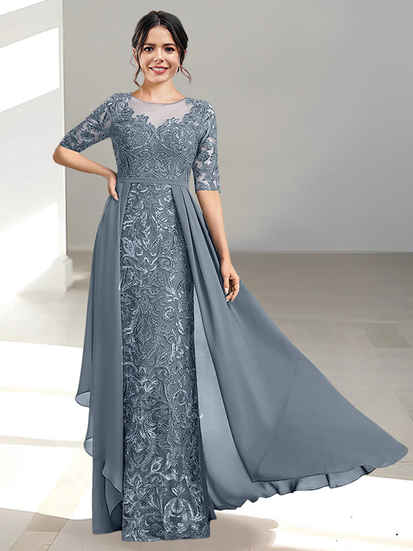 Floor-Length Mother of the Bride Dress with A-Line and Princess Scoop Necklines