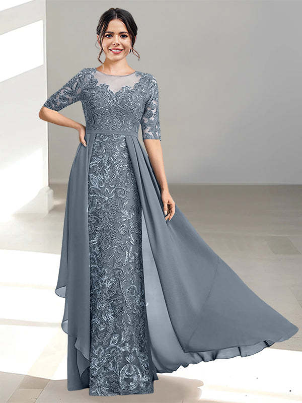 Floor-Length Mother of the Bride Dress with A-Line and Princess Scoop Necklines