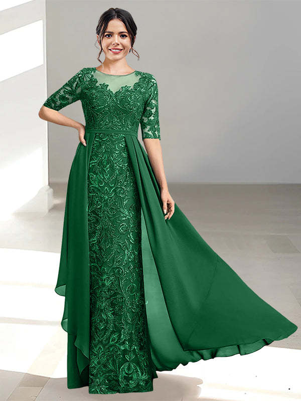 Floor-Length Mother of the Bride Dress with A-Line and Princess Scoop Necklines