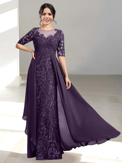 Floor-Length Mother of the Bride Dress with A-Line and Princess Scoop Necklines