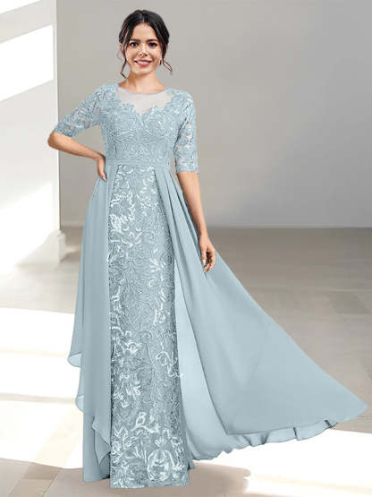 Floor-Length Mother of the Bride Dress with A-Line and Princess Scoop Necklines