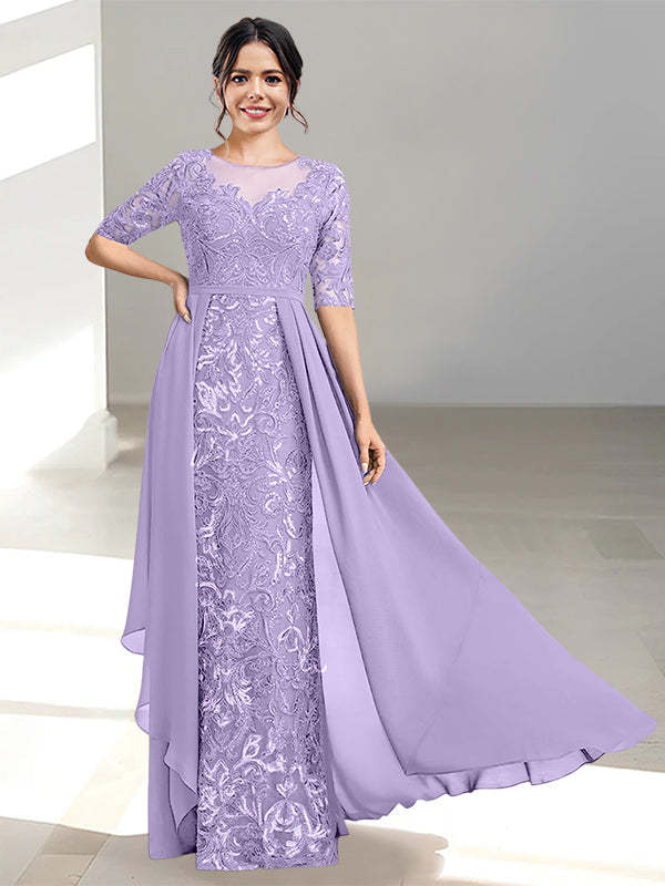 Floor-Length Mother of the Bride Dress with A-Line and Princess Scoop Necklines