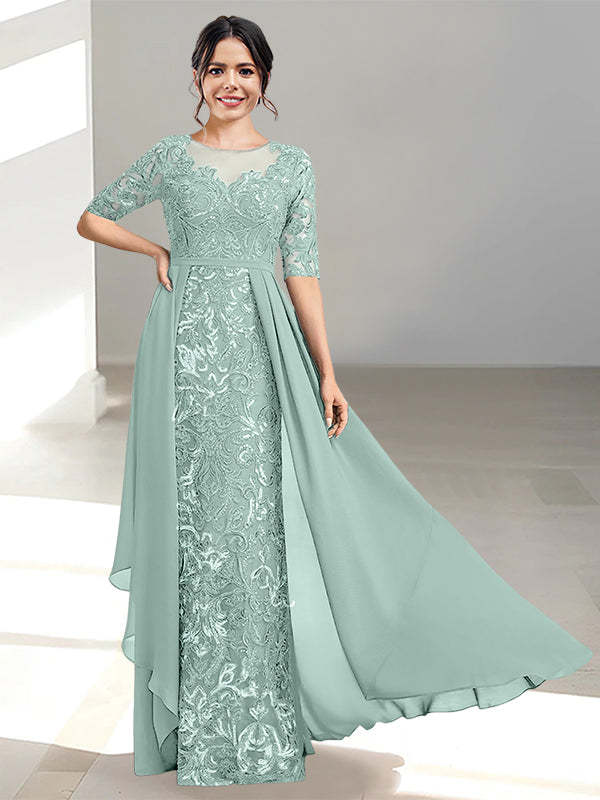 Floor-Length Mother of the Bride Dress with A-Line and Princess Scoop Necklines