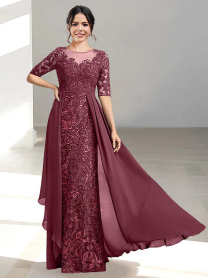 Floor-Length Mother of the Bride Dress with A-Line and Princess Scoop Necklines