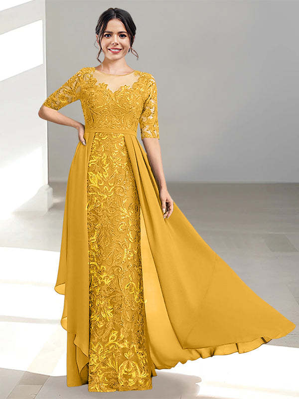 Floor-Length Mother of the Bride Dress with A-Line and Princess Scoop Necklines