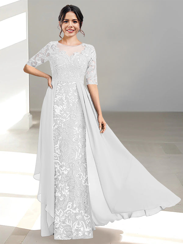Floor-Length Mother of the Bride Dress with A-Line and Princess Scoop Necklines