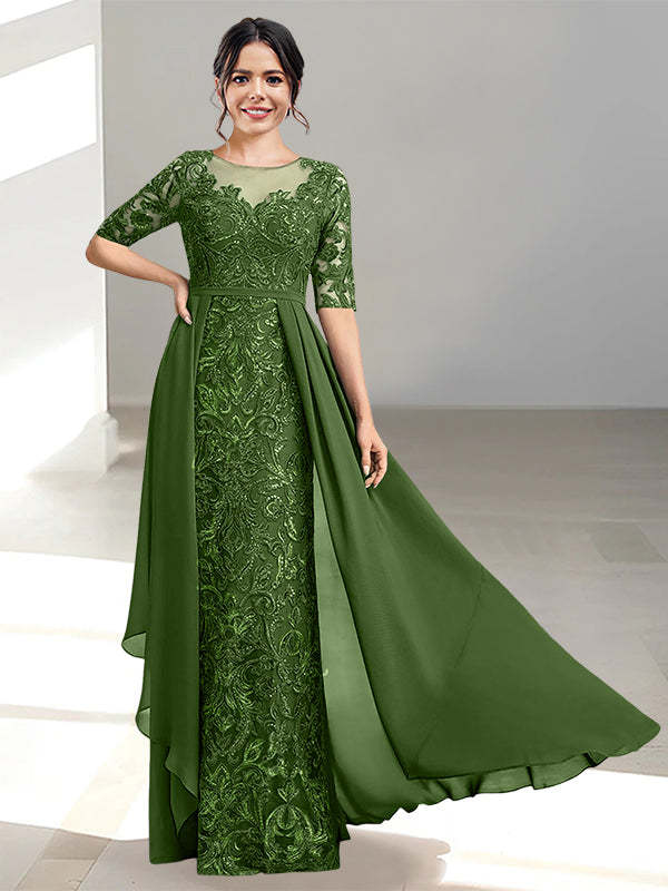 Floor-Length Mother of the Bride Dress with A-Line and Princess Scoop Necklines