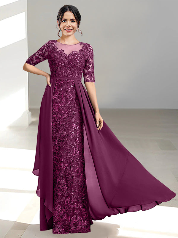 Floor-Length Mother of the Bride Dress with A-Line and Princess Scoop Necklines