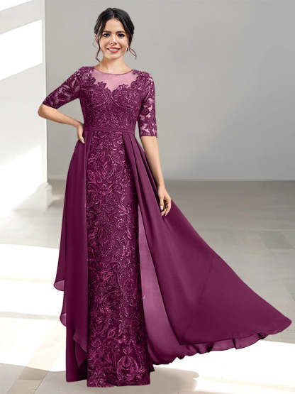 Floor-Length Mother of the Bride Dress with A-Line and Princess Scoop Necklines