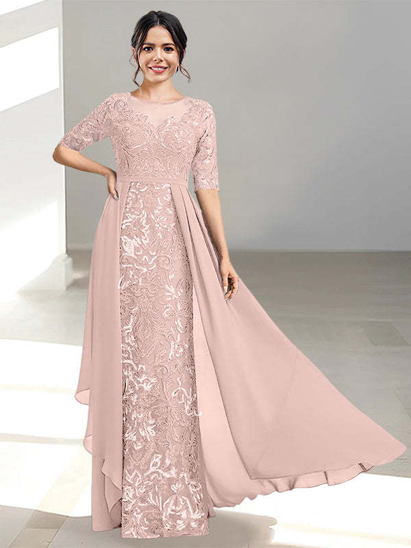 Floor-Length Mother of the Bride Dress with A-Line and Princess Scoop Necklines