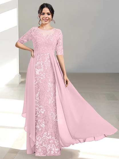 Floor-Length Mother of the Bride Dress with A-Line and Princess Scoop Necklines