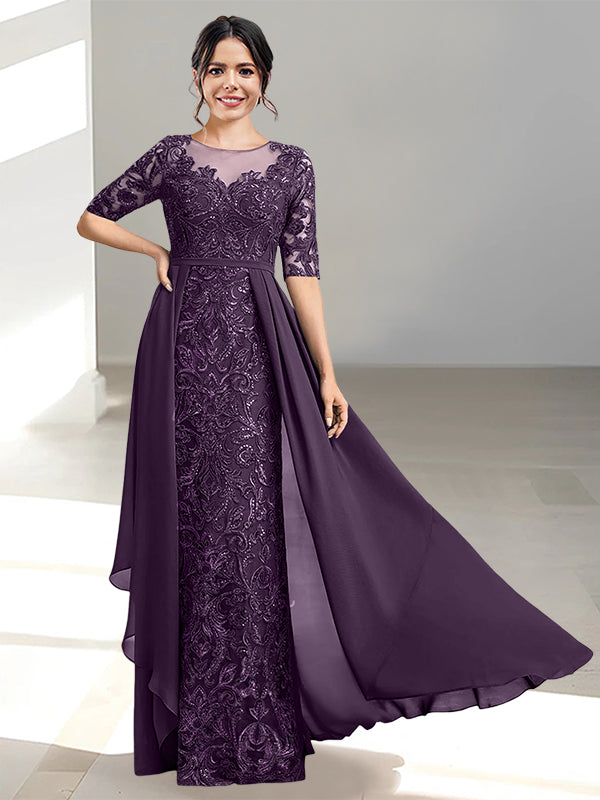 Floor-Length Mother of the Bride Dress with A-Line and Princess Scoop Necklines