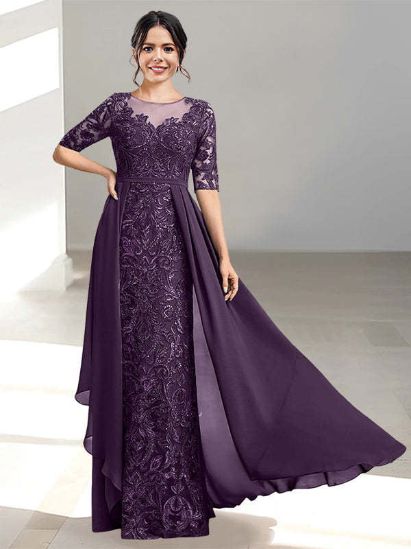 Floor-Length Mother of the Bride Dress with A-Line and Princess Scoop Necklines