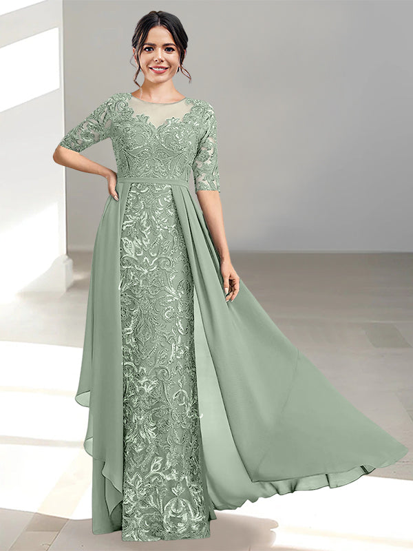 Floor-Length Mother of the Bride Dress with A-Line and Princess Scoop Necklines