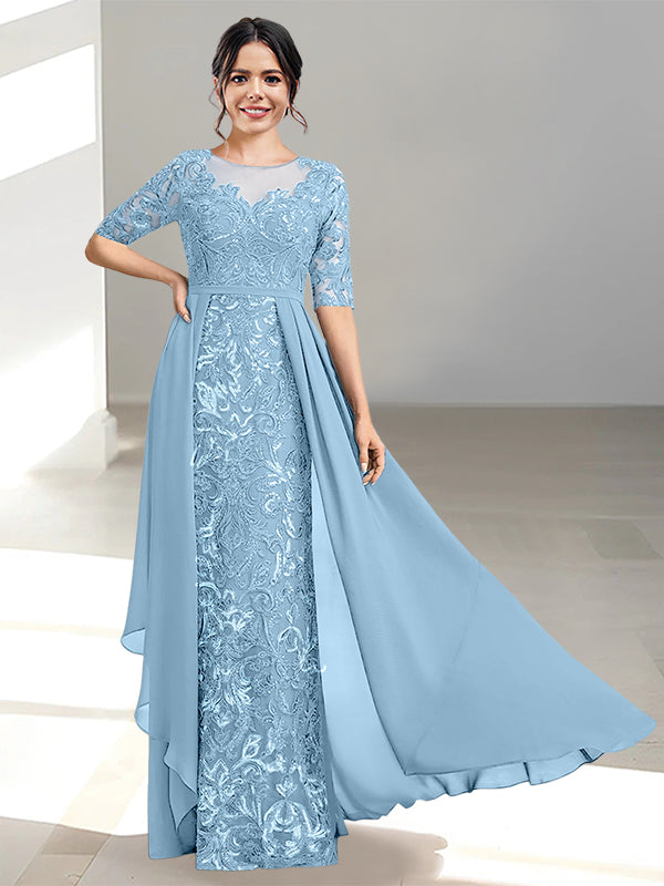 Floor-Length Mother of the Bride Dress with A-Line and Princess Scoop Necklines