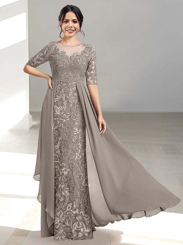 Floor-Length Mother of the Bride Dress with A-Line and Princess Scoop Necklines