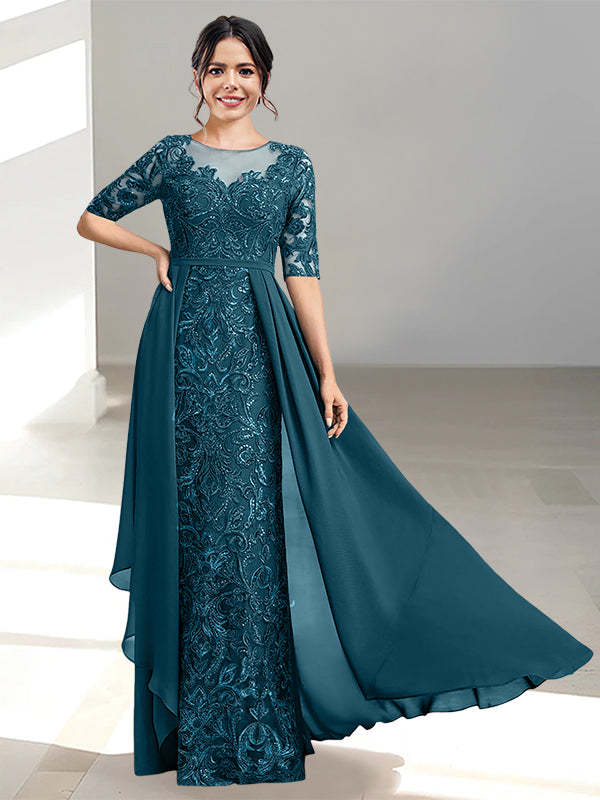 Floor-Length Mother of the Bride Dress with A-Line and Princess Scoop Necklines