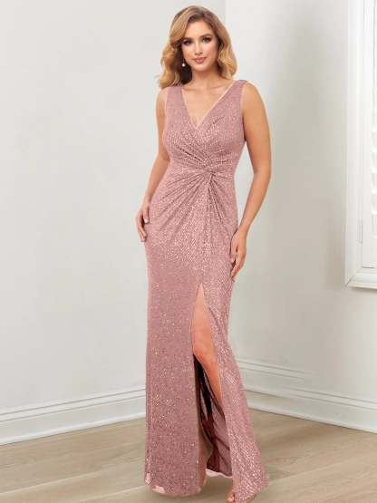 Floor-Length V-Neck Sheath/Column Gowns for the Mother of the Bride