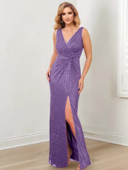 Floor-Length V-Neck Sheath/Column Gowns for the Mother of the Bride