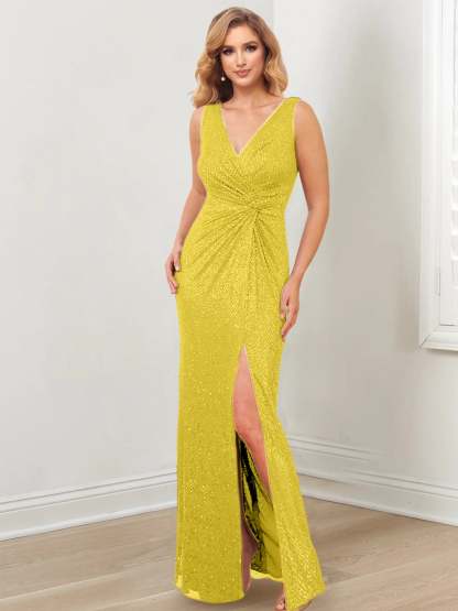 Floor-Length V-Neck Sheath/Column Gowns for the Mother of the Bride