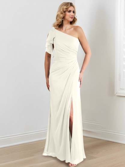 Elegant One-Shoulder Floor-Length Sheath/Column Gown for the Mother of the Bride