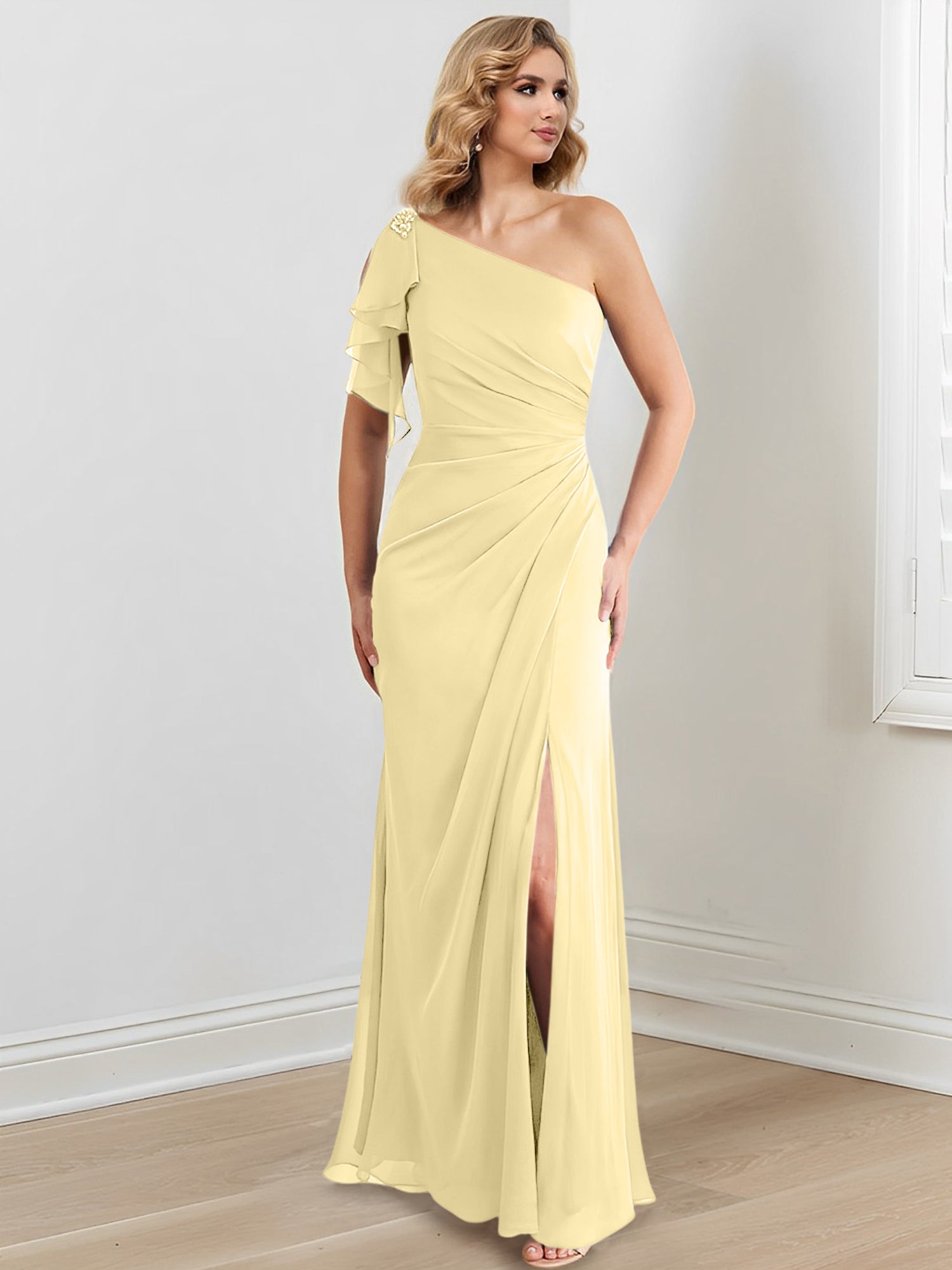 Elegant One-Shoulder Floor-Length Sheath/Column Gown for the Mother of the Bride