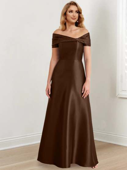 Elegant Floor-Length Off-the-Shoulder Mother of the Bride A-Line/Princess Dresses