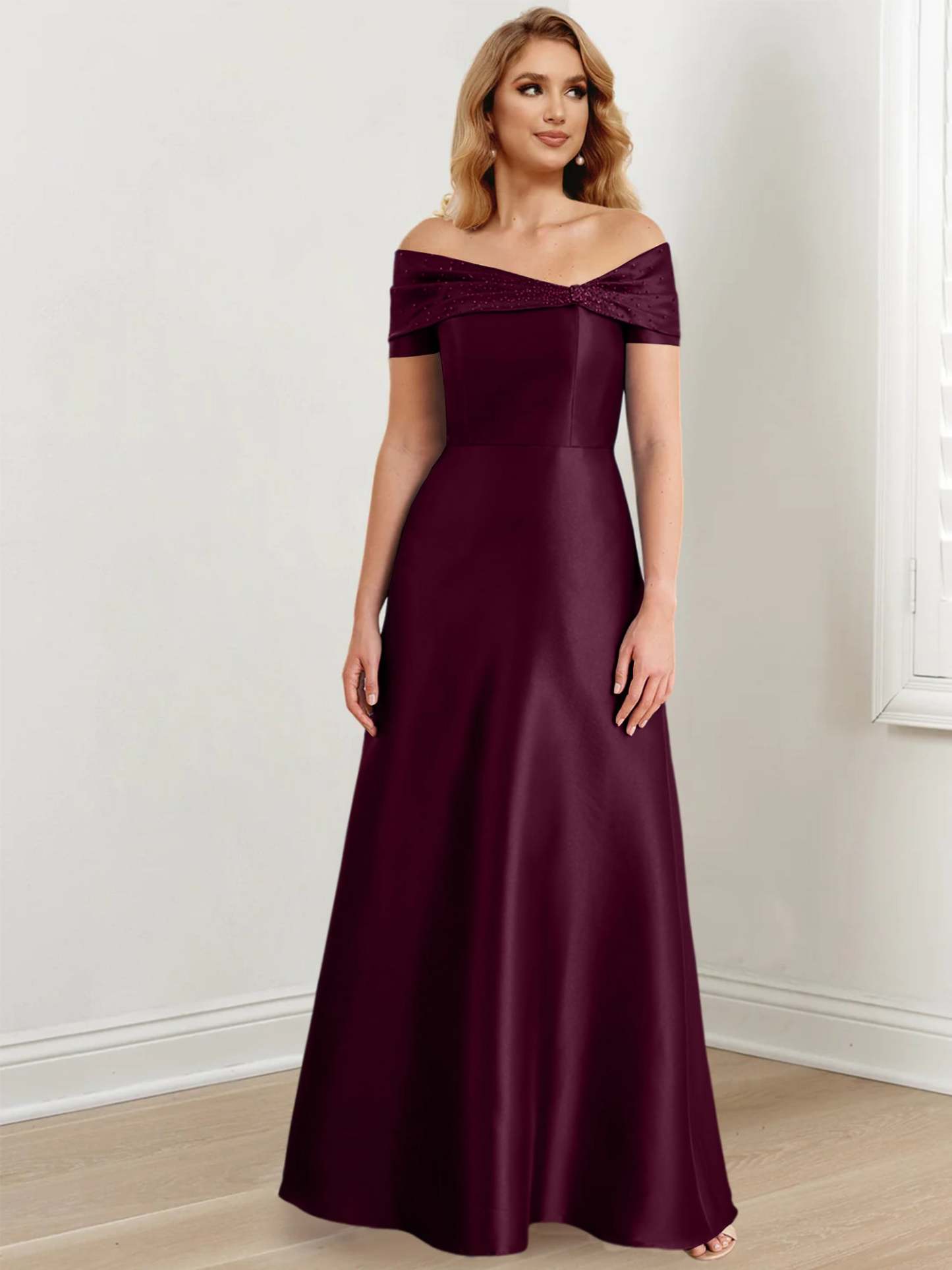Elegant Floor-Length Off-the-Shoulder Mother of the Bride A-Line/Princess Dresses