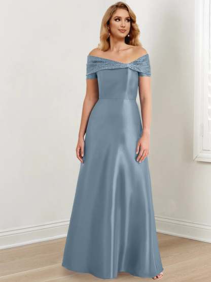 Elegant Floor-Length Off-the-Shoulder Mother of the Bride A-Line/Princess Dresses