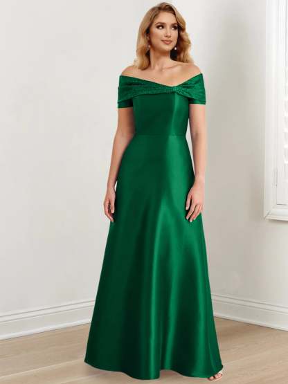 Elegant Floor-Length Off-the-Shoulder Mother of the Bride A-Line/Princess Dresses