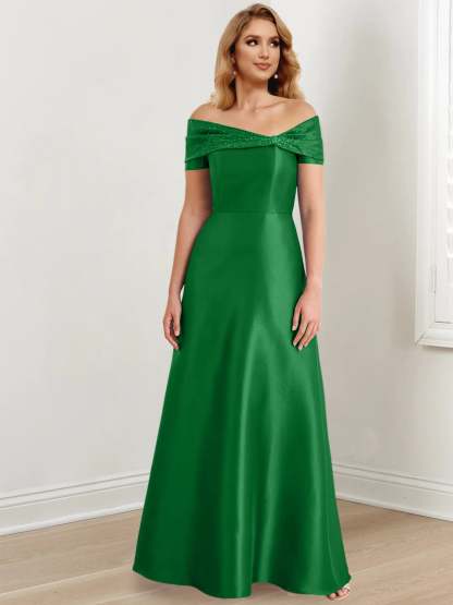 Elegant Floor-Length Off-the-Shoulder Mother of the Bride A-Line/Princess Dresses