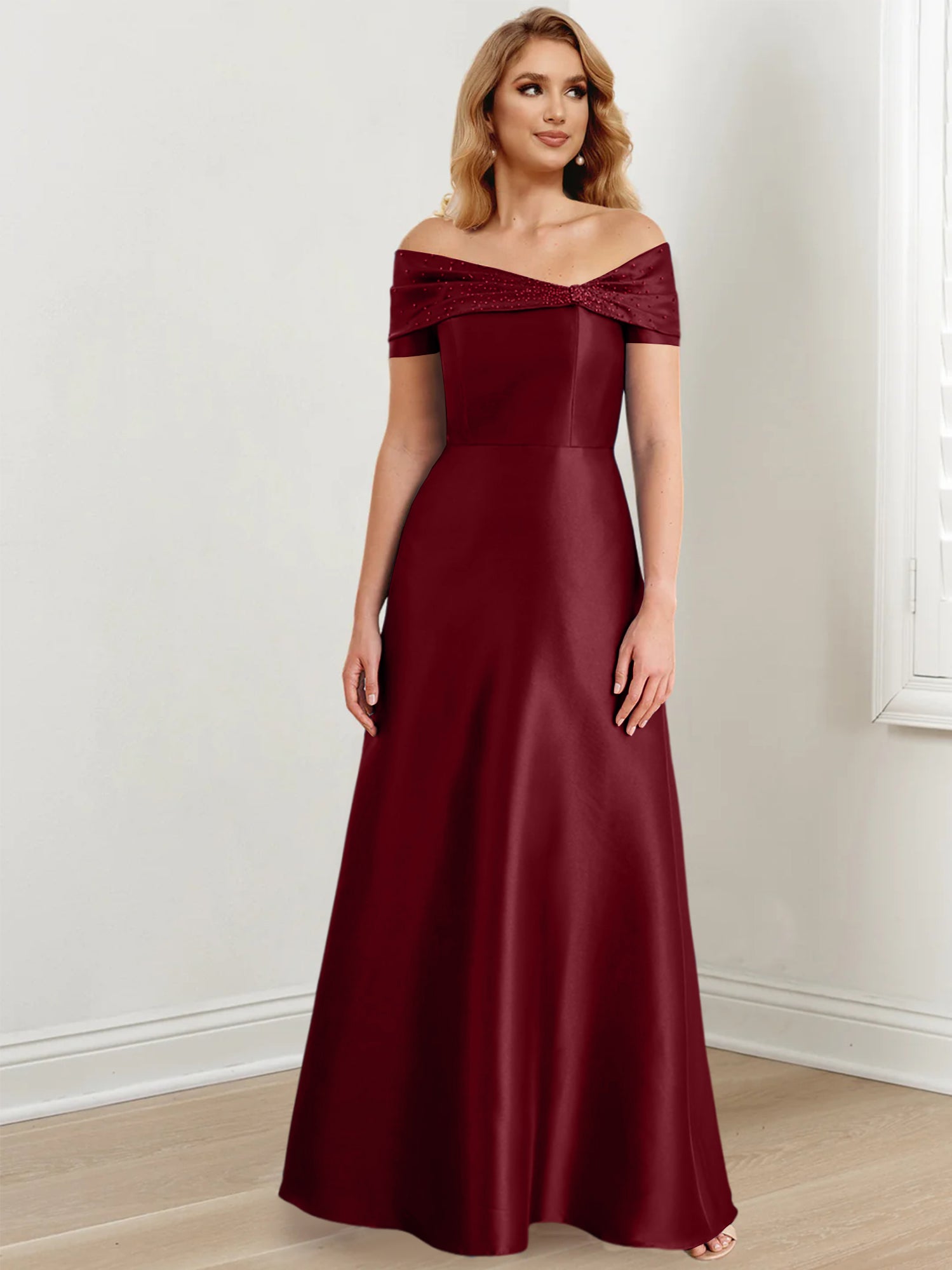 Elegant Floor-Length Off-the-Shoulder Mother of the Bride A-Line/Princess Dresses
